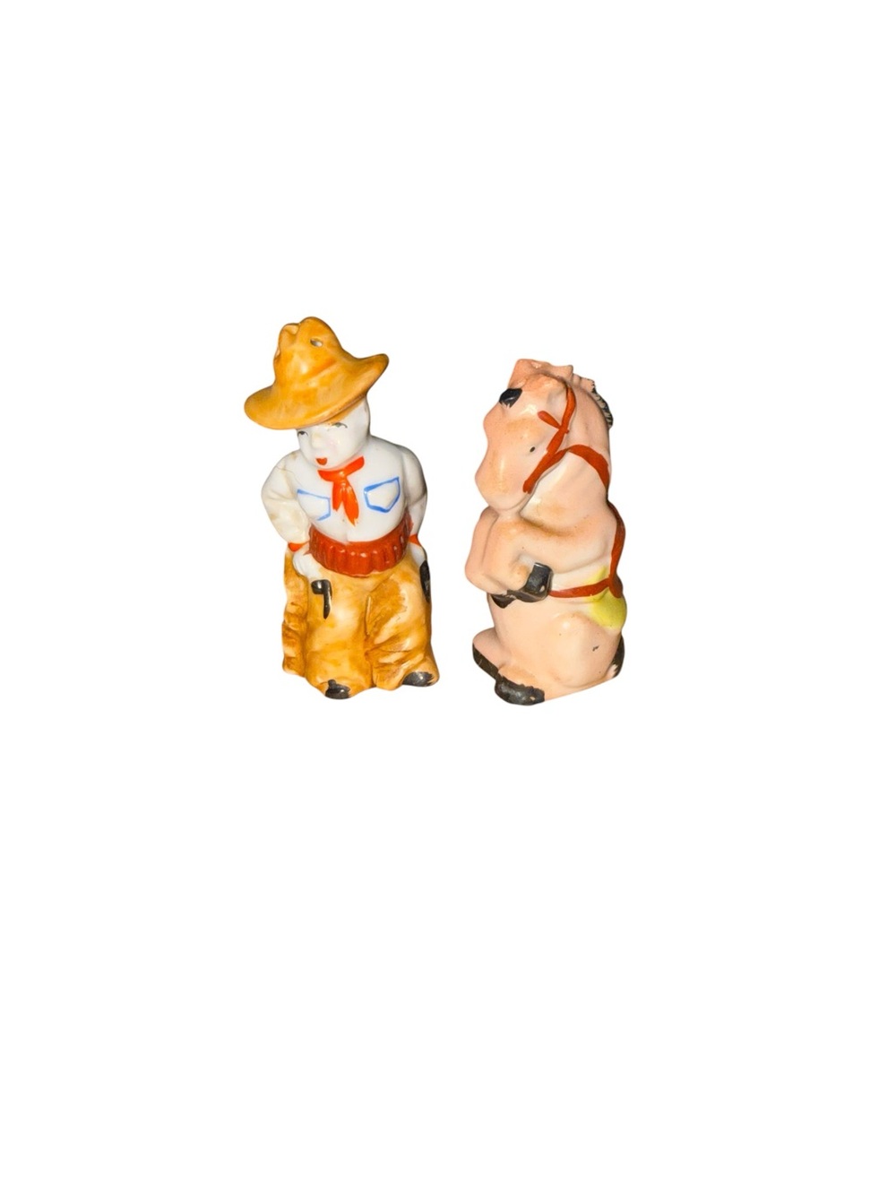 Vintage western cowboy and horse salt and pepper shakers